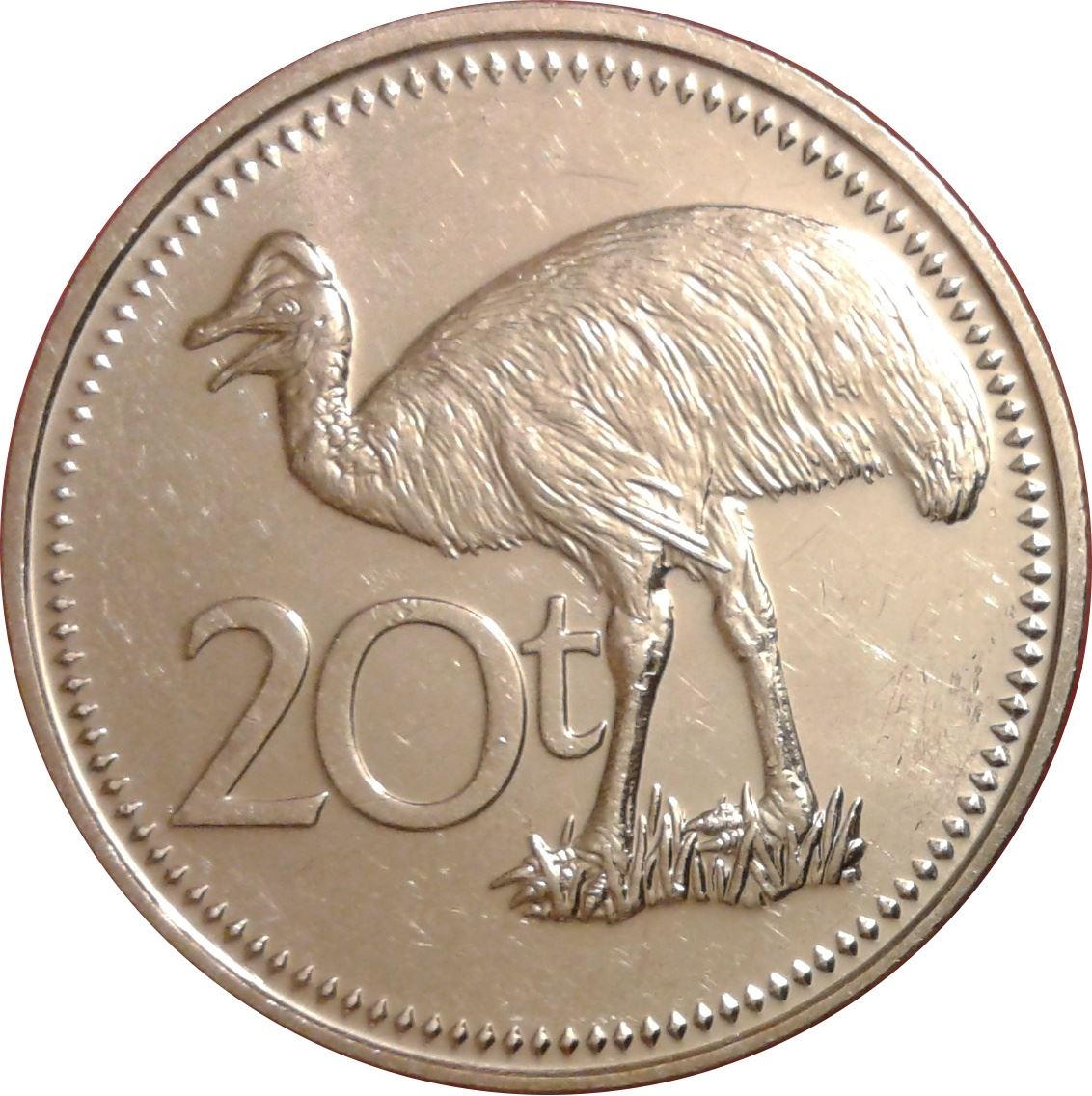 Papua New Guinea Coin Papua New Guinean | 20 Toea | Elizabeth II | Dwarf Cassowary | KM5a | 2004 - 2010