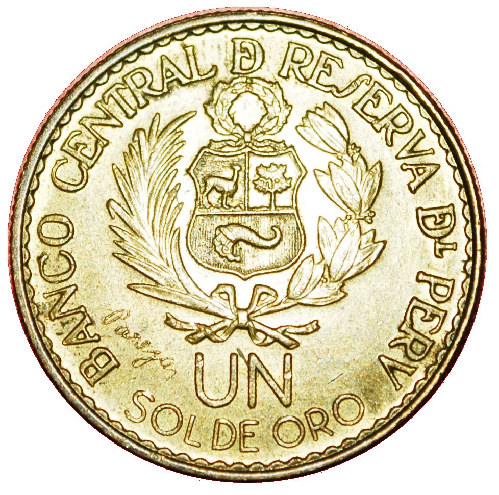 Peru 1 Sol de Oro Coin | Casa de Moneda | Pillars of Hercules | KM240 | 1965