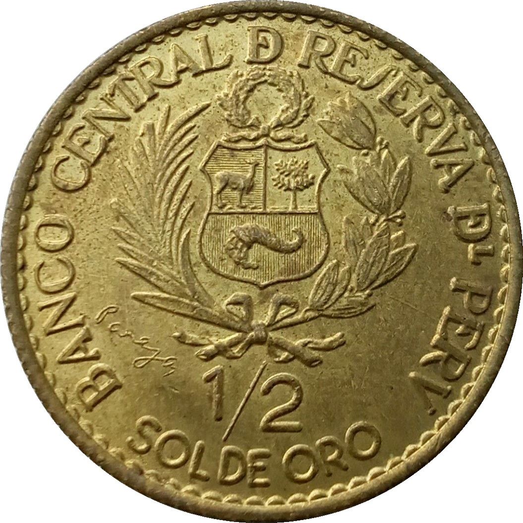 Peru 1/2 Sol de Oro Coin | Casa de Moneda | KM239 | 1965