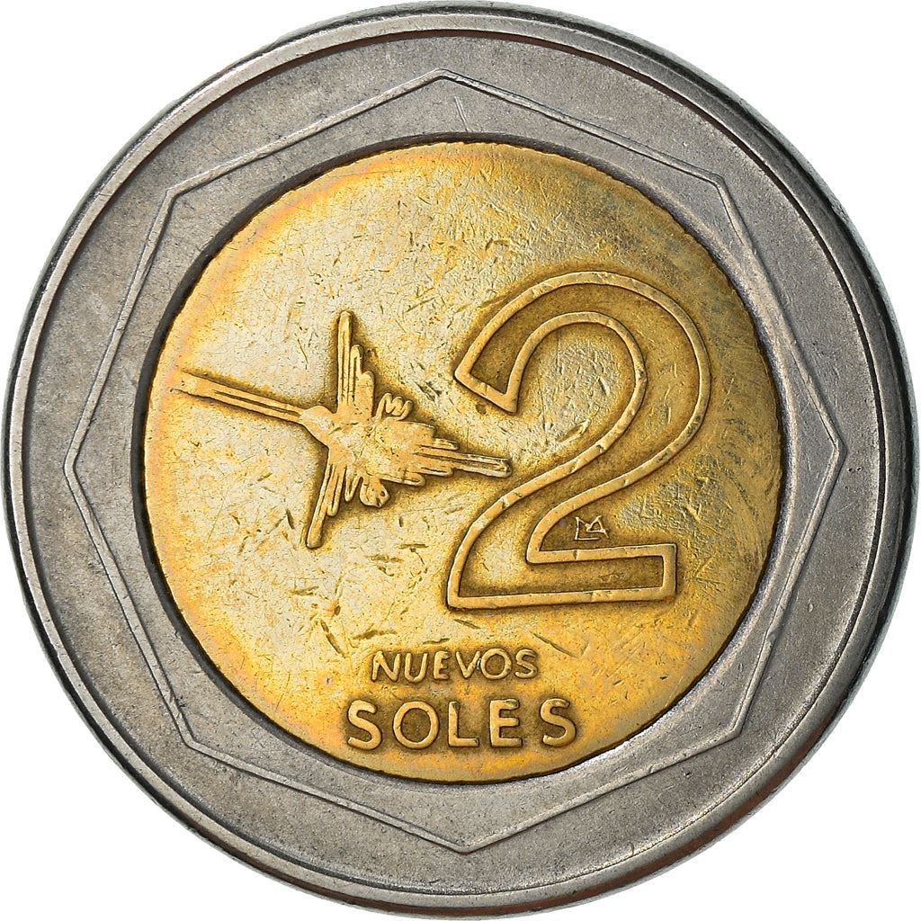 Peru 2 Nuevos Soles 1st type | Peru Shield | hummingbird Coin | KM313 | 1994 - 2009