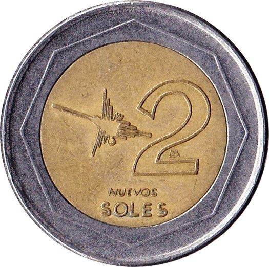 Peru 2 Nuevos Soles 1st type | Peru Shield | hummingbird Coin | KM313 | 1994 - 2009