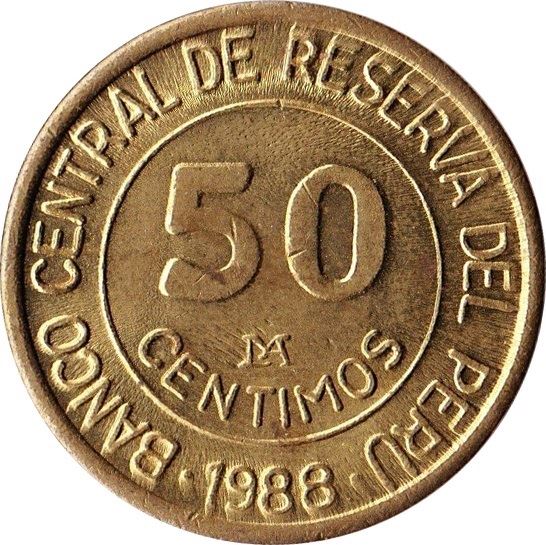 Peru 50 Centimos Coin | Miguel Grau | KM295 | 1985 - 1988