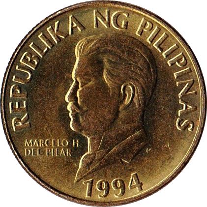 Philippines 50 Sentimo Coin | Marcelo H. del Pilar | KM242.3 | 1991 - 1994