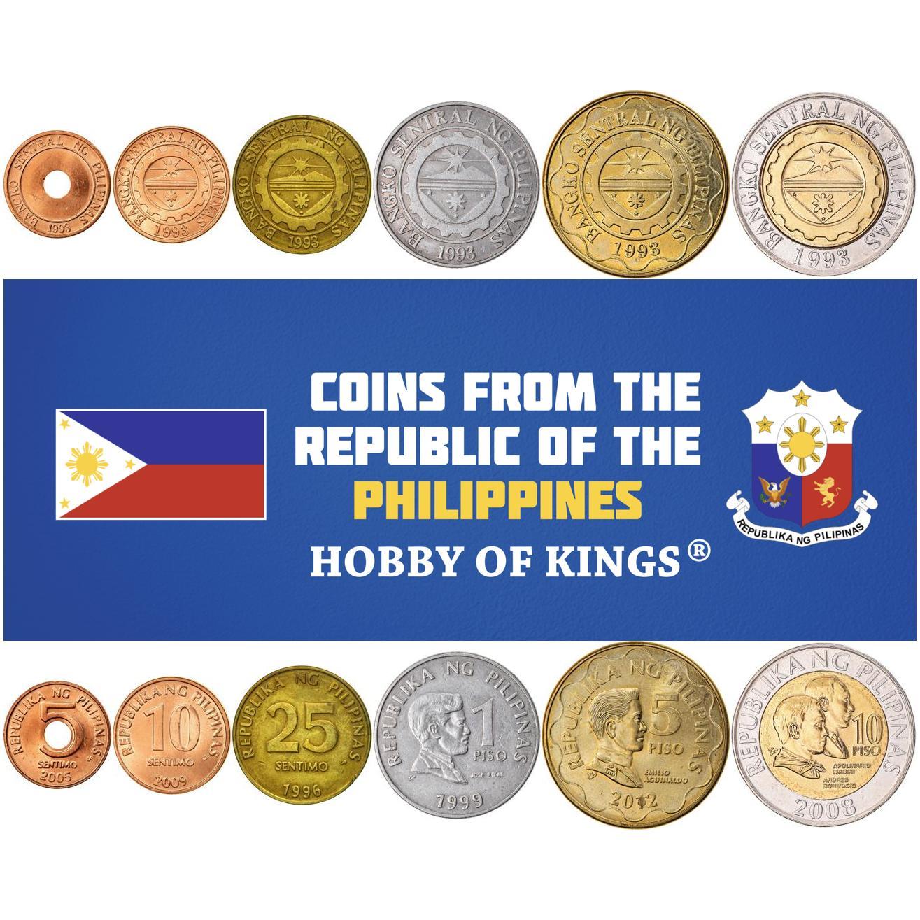 Philippines | 6 Coin Set | 5 10 25 Sentimo 1 5 10 Piso | 1995 - 2017