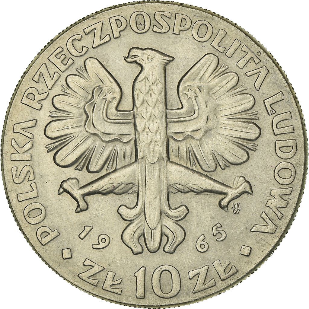 Poland | 10 Złotych Coin | Anniversary of Warsaw Nike | Naked Woman | Sword | KM54 | 1965