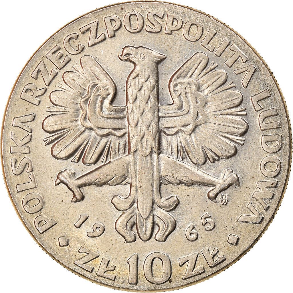 Poland | 10 Złotych Coin | Anniversary of Warsaw Nike | Naked Woman | Sword | KM54 | 1965