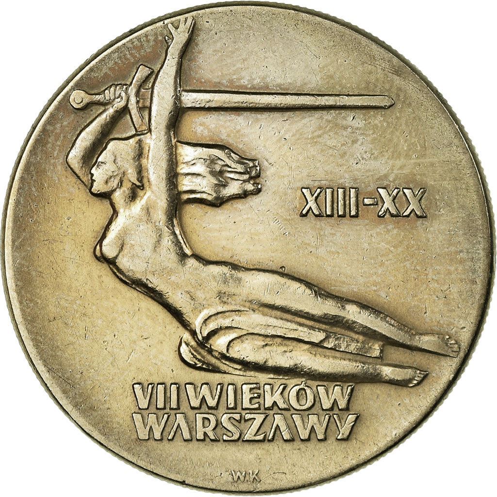 Poland | 10 Złotych Coin | Anniversary of Warsaw Nike | Naked Woman | Sword | KM54 | 1965