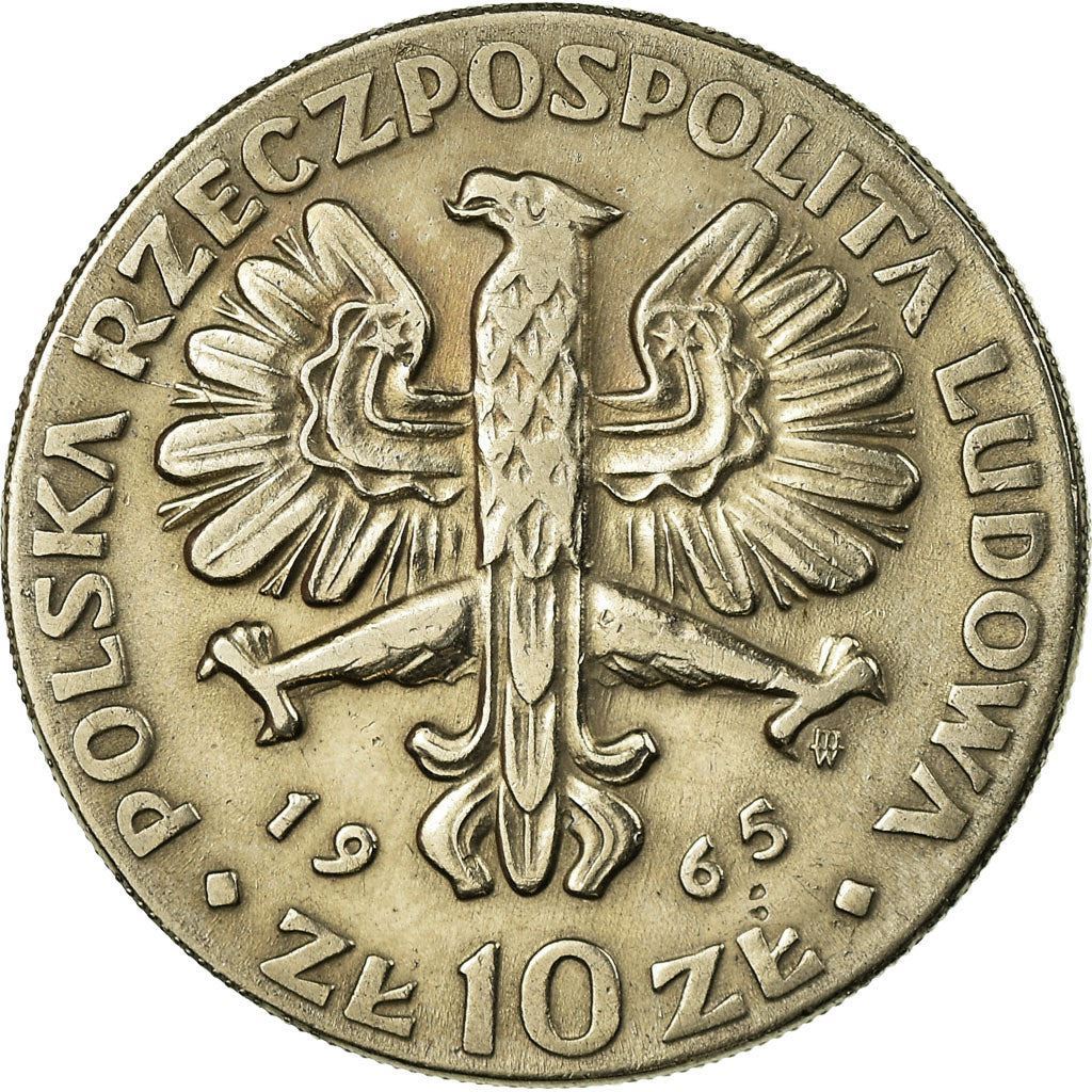 Poland | 10 Złotych Coin | Anniversary of Warsaw Nike | Naked Woman | Sword | KM54 | 1965