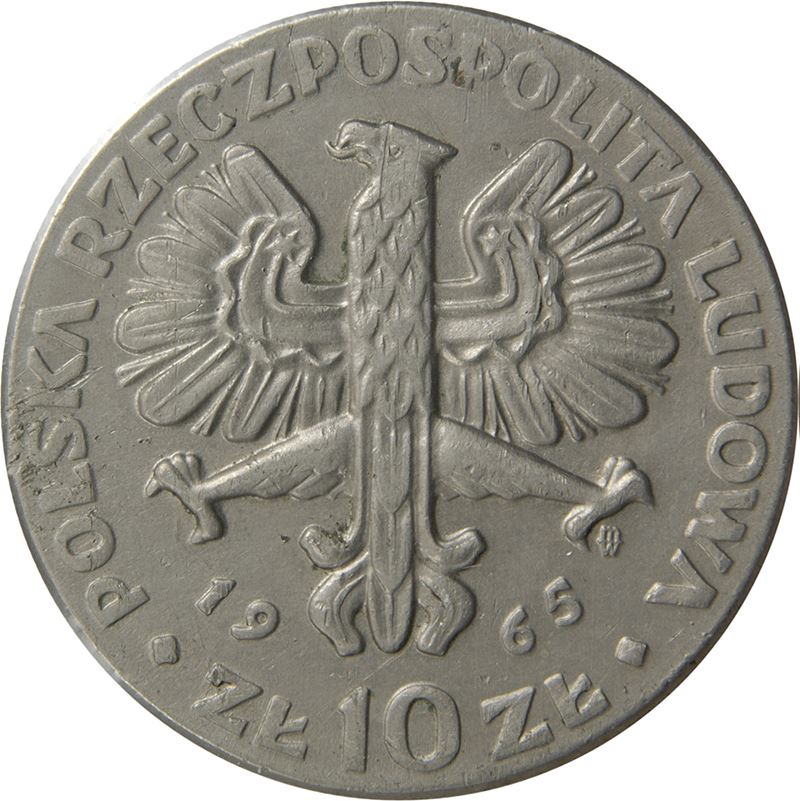 Poland | 10 Złotych Coin | Anniversary of Warsaw Nike | Naked Woman | Sword | KM54 | 1965