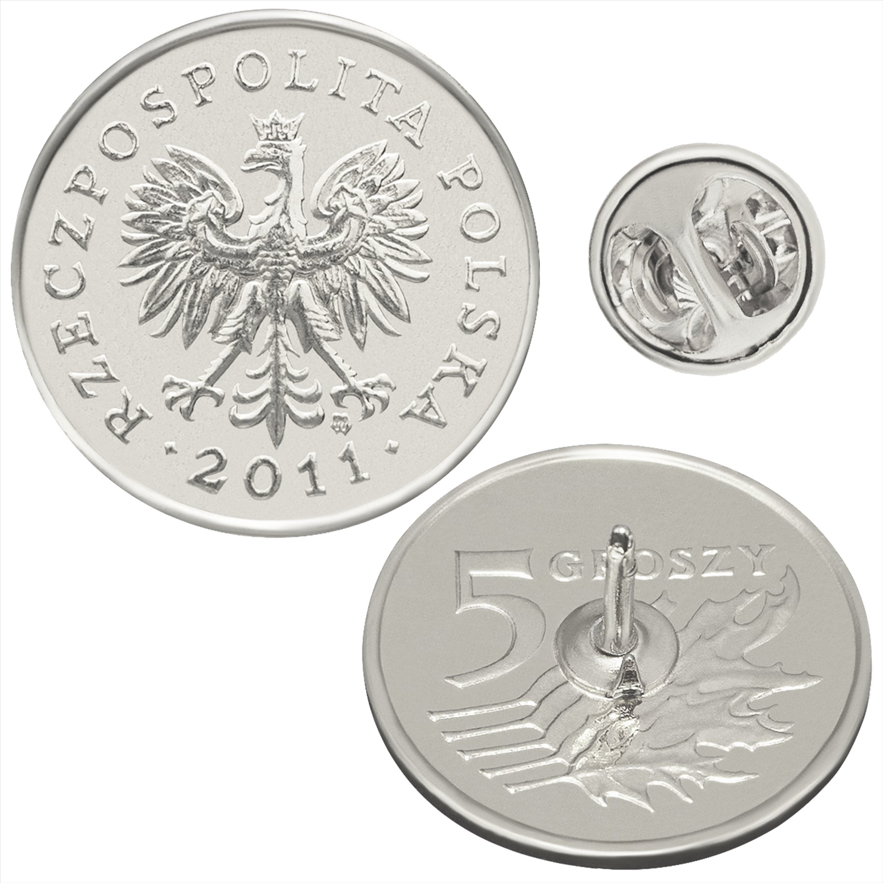 Polish Coin Pin Brooch Badge | Genuine 5 Grosz | Nickel Plated | Eagle | Symbol Of Pride