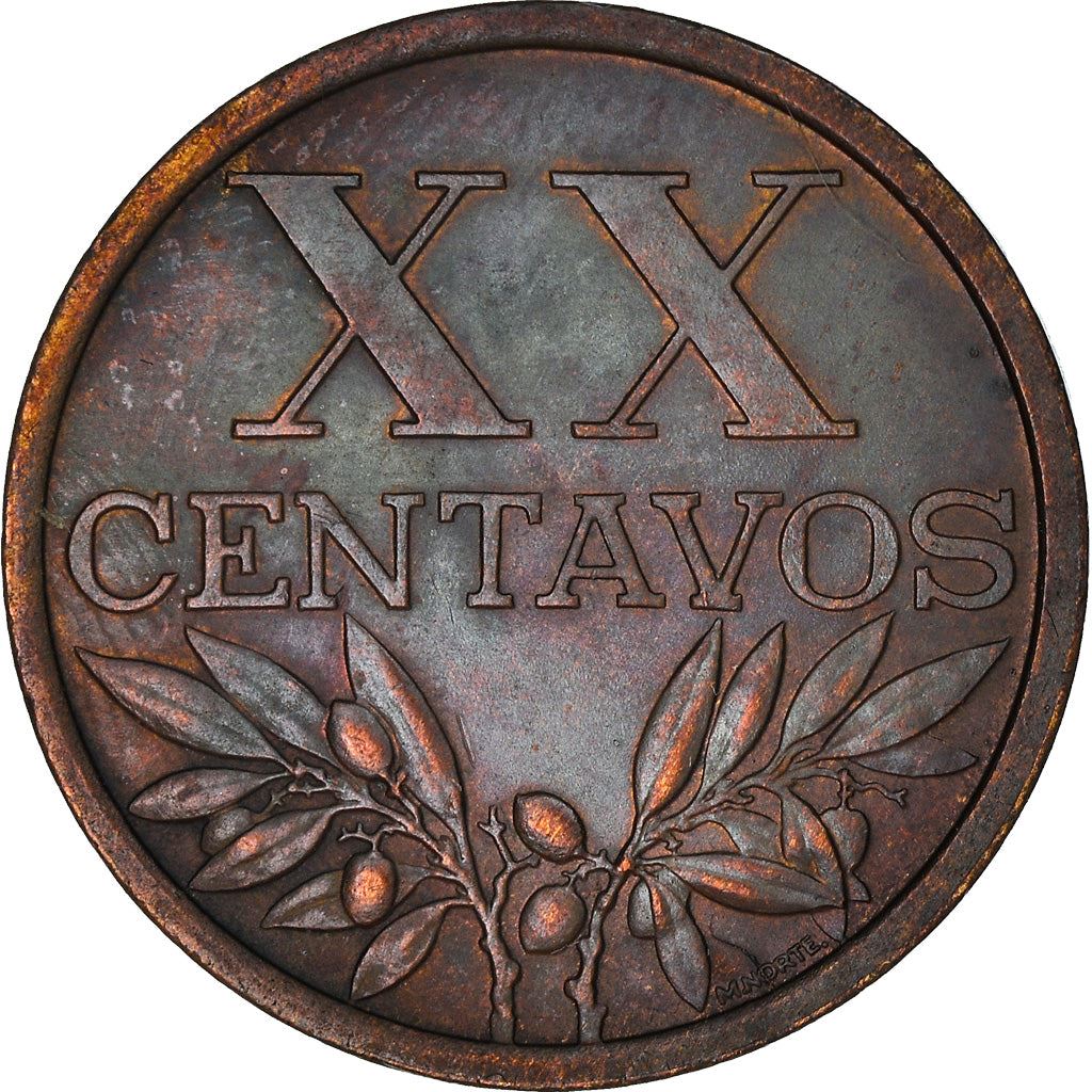 Portugal 20 Centavos Coin | Olive Branch | Cross | KM584 | 1942 - 1969