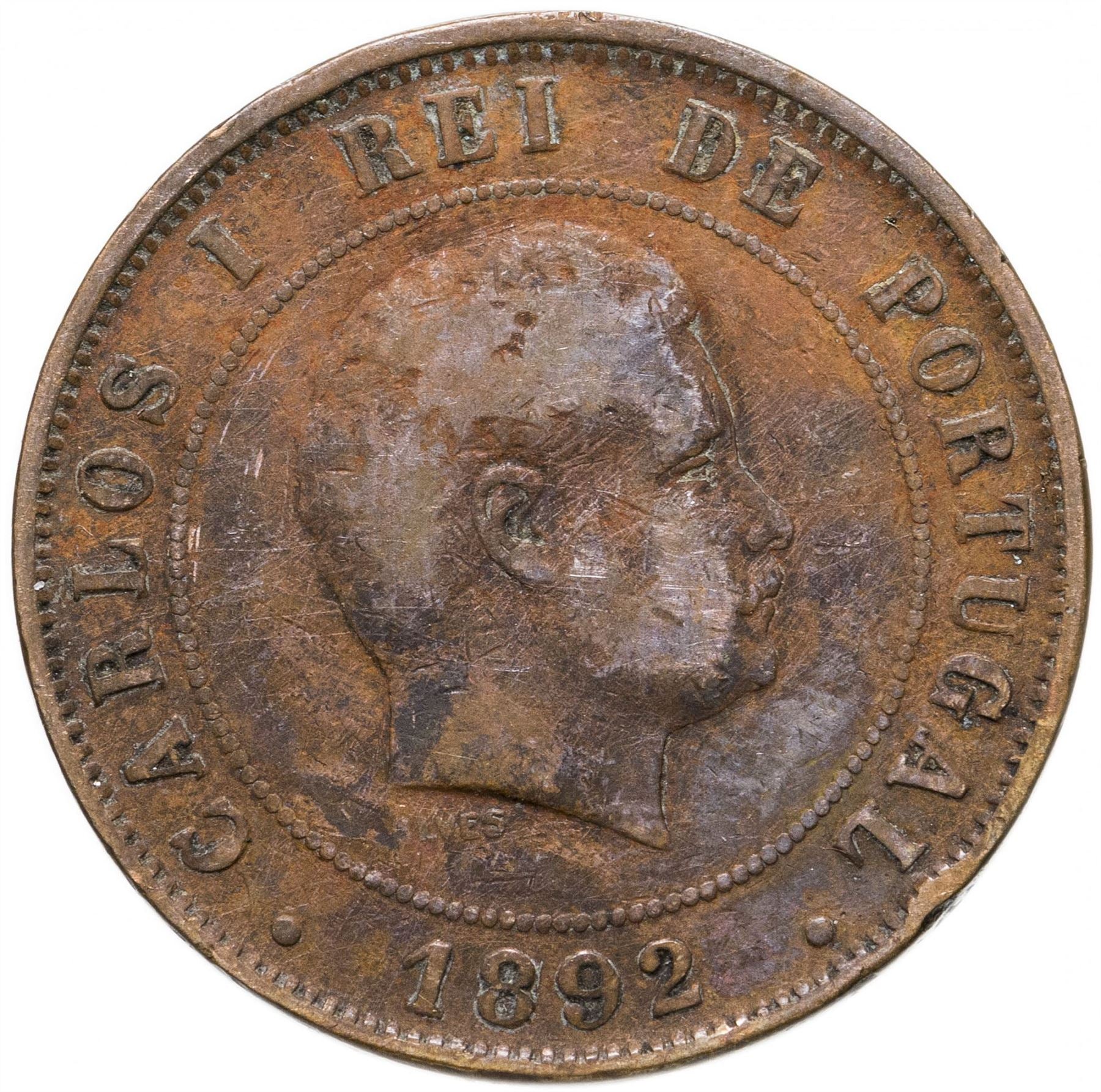 Portugal 20 Reis Coin | King Carlos I | KM533 | 1891 - 1892