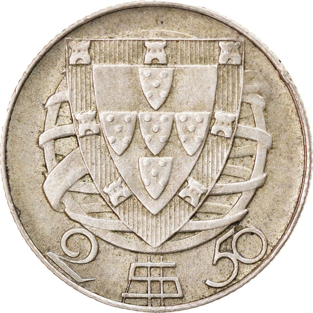 Portugal 2.50 Escudos Coin | Portuguese Ship | Silver | 1932 - 1951