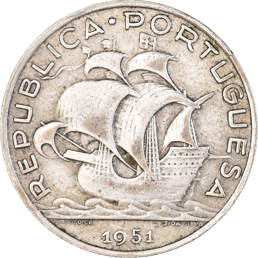 Portugal 5 Escudos | Portuguese Silver Coin | Caravelle | Ship | KM581 | 1932 - 1951