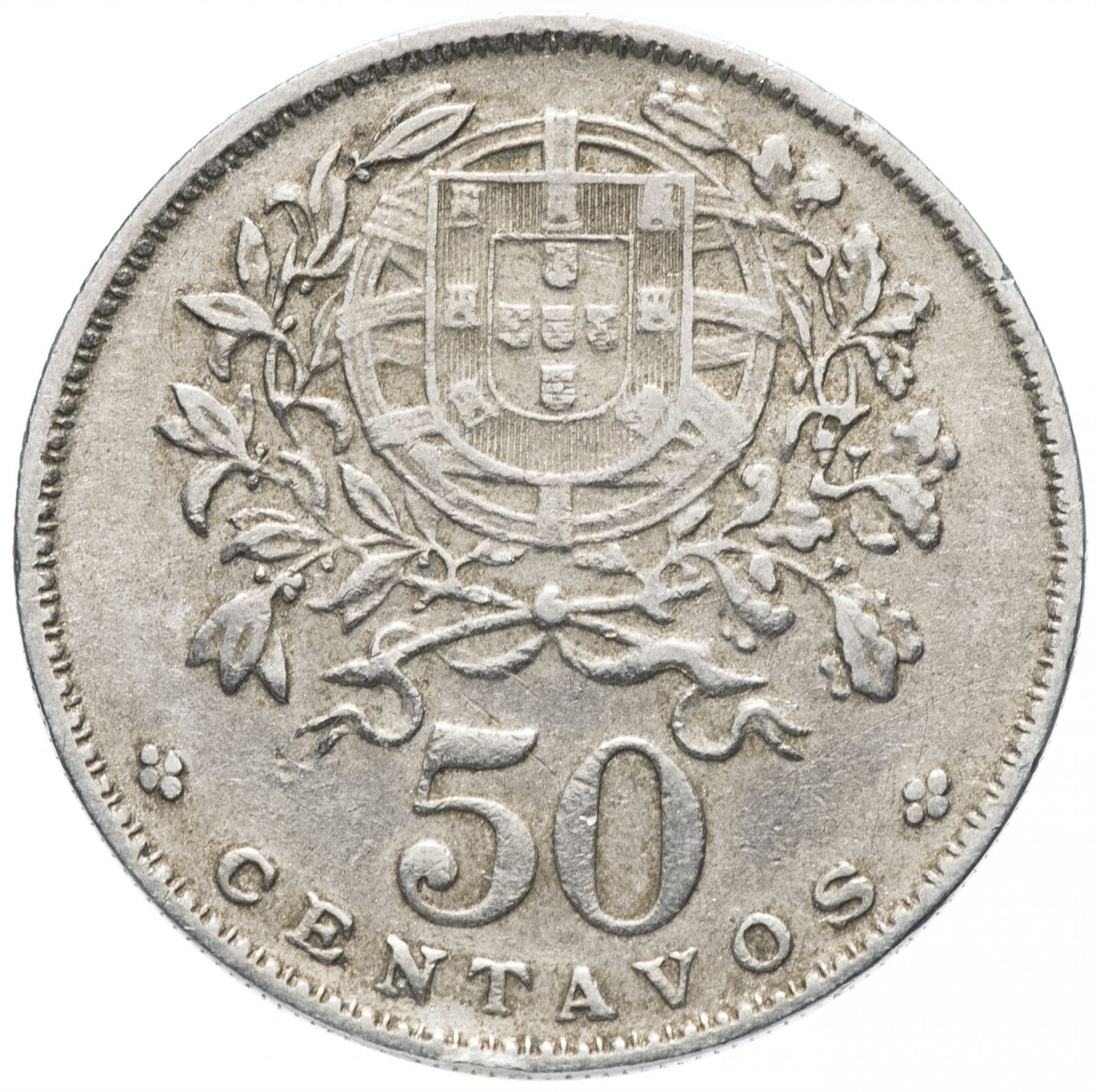 Portugal 50 Centavos Coin | Republic Allegory | KM577 | 1927 - 1968