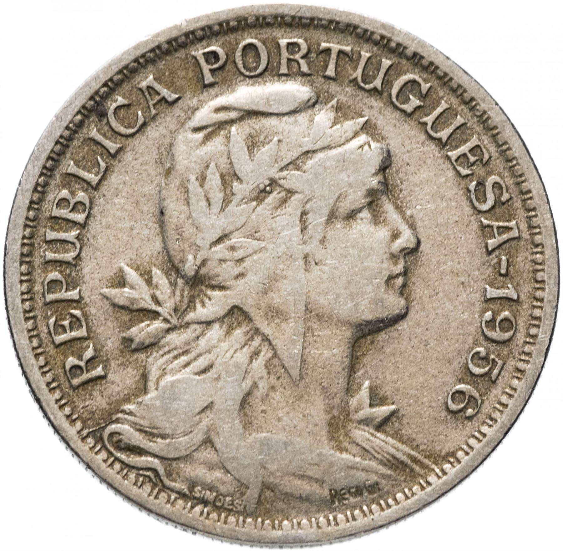 Portugal 50 Centavos Coin | Republic Allegory | KM577 | 1927 - 1968