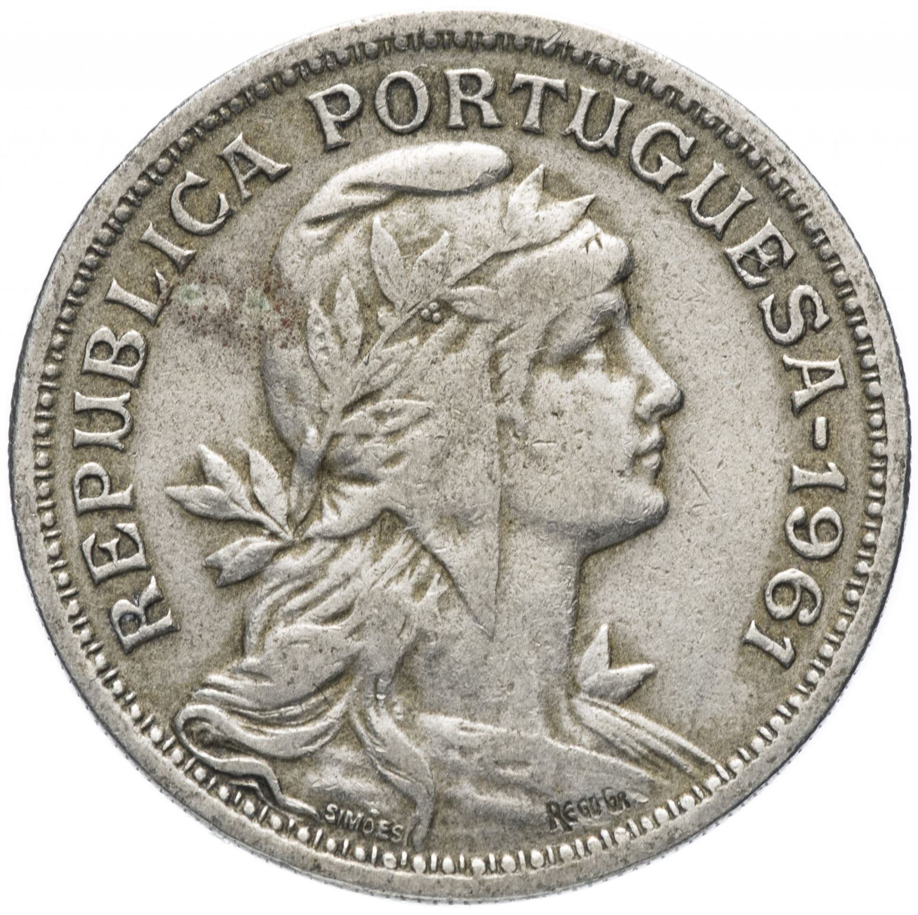 Portugal 50 Centavos Coin | Republic Allegory | KM577 | 1927 - 1968