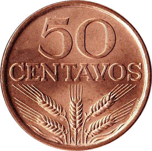 Portugal Coin Portuguese 50 Centavos | Cross | Wheat Ear | KM596 | 1969 - 1979