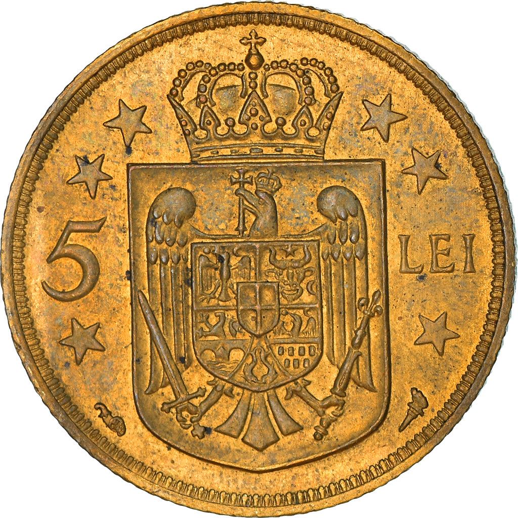 Romania | 5 Lei Coin | King Mihai I | Shield | KM48 | 1930