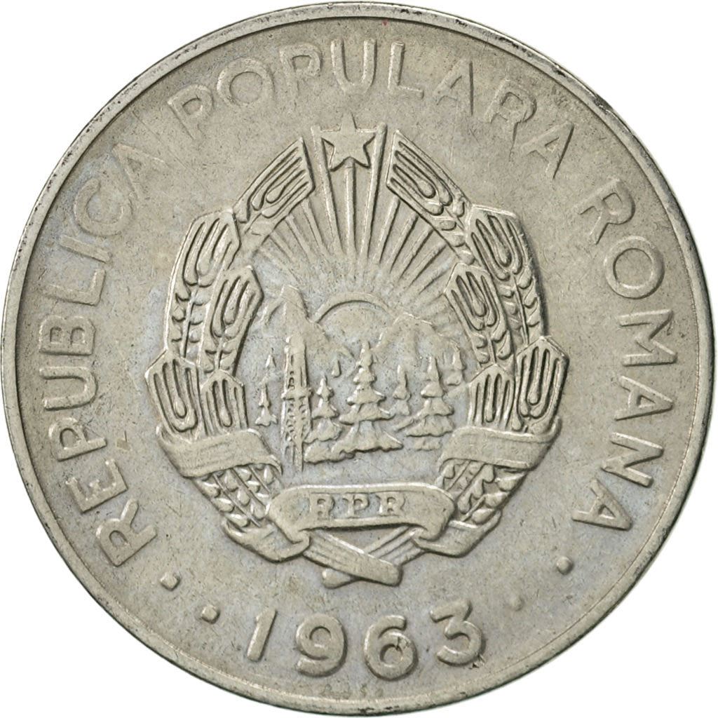 Romania Coin | 1 Leu | Tractor | Sun | Mountains | KM90 | 1963