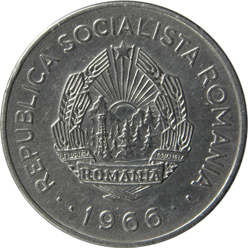 Romania Coin | 1 Leu | Tractor | Sun | Mountains | KM95 | 1966