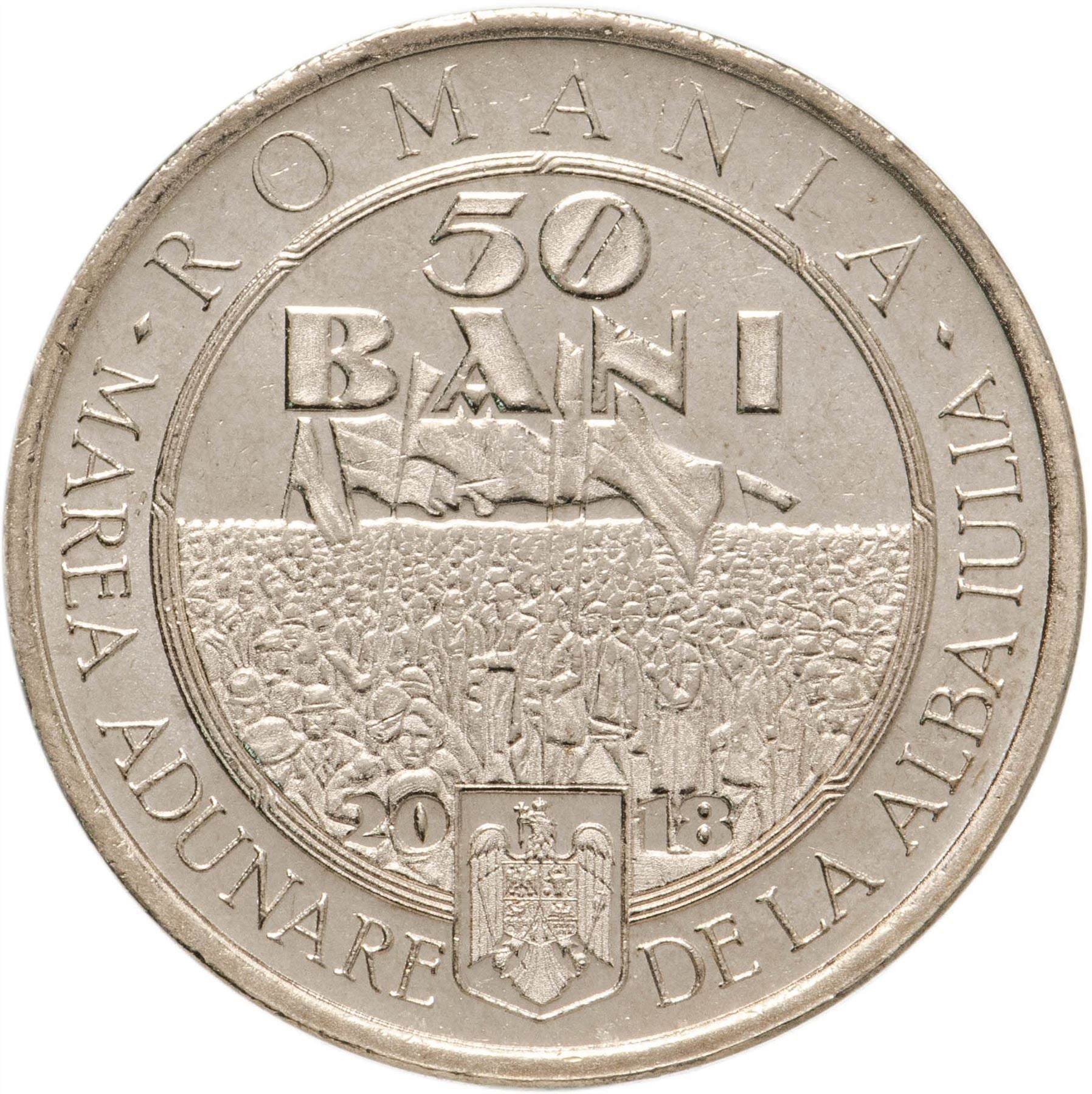 Romania Coin | 50 Bani | Ștefan Cicio Pop | Gheorghe Pop de Băsești | Iuliu Maniu | Vasile Goldiș | Iuliu Hossu | Alba Lulia Great Union | KM425 | 2018