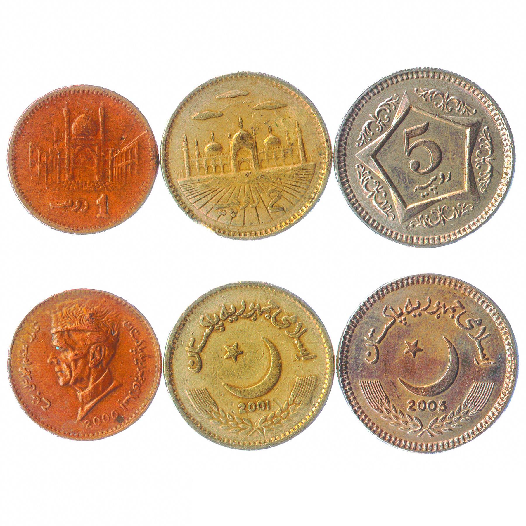 Set 3 Coins Pakistan 1 2 5 Rupees 1998 - 2006