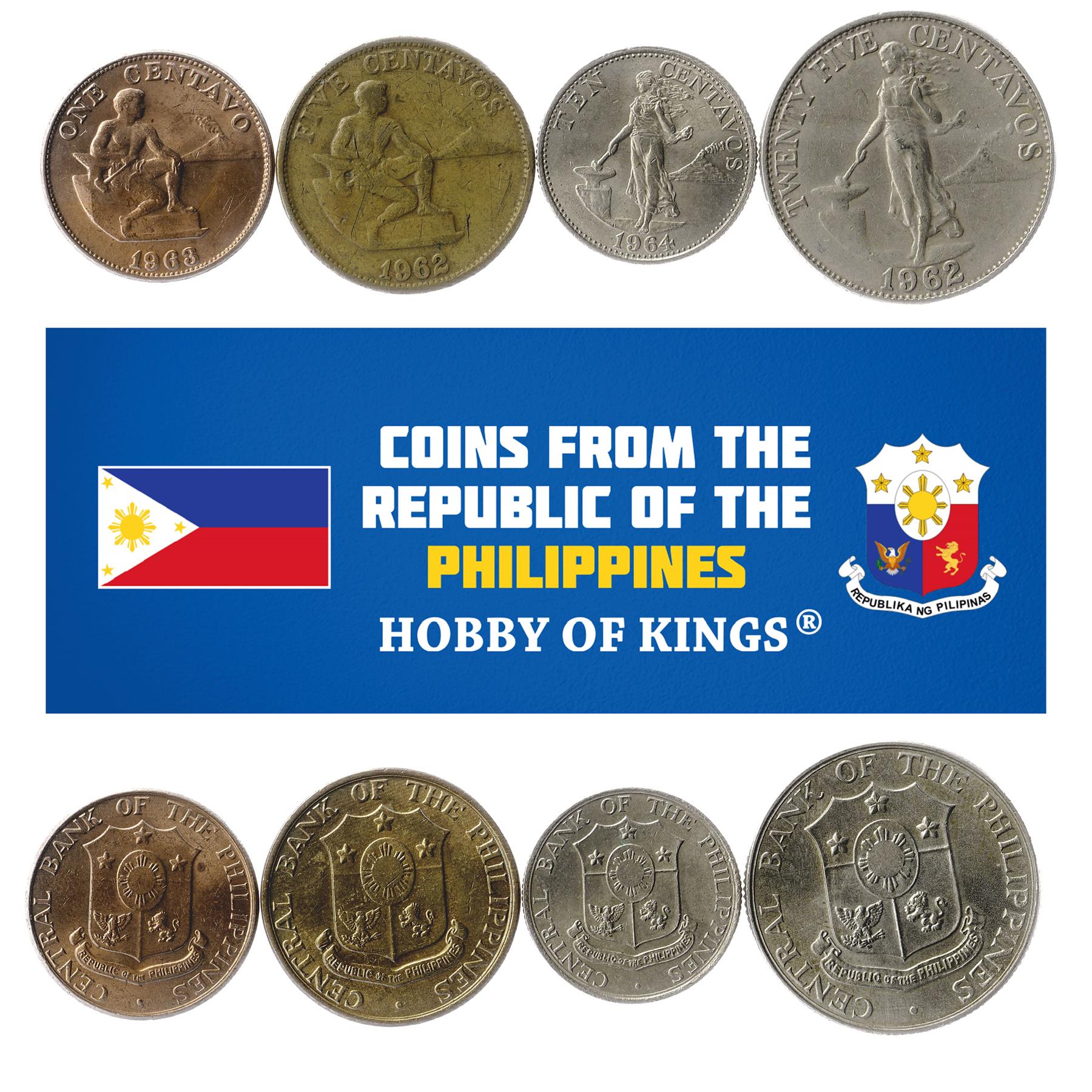 Set 4 Coins Philippines 1 5 10 25 Centavos 1958 - 1966