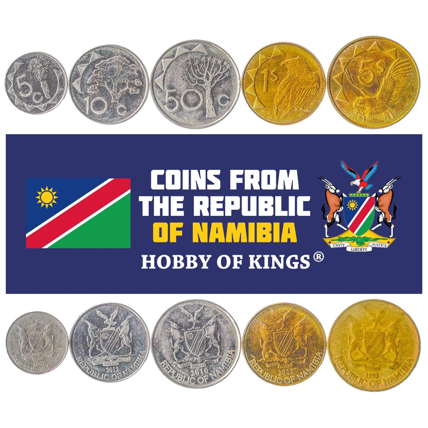 Set 5 Coins Namibia Namibian Money 5 10 50 Cents 1 5 Dollars 1993 - 2015