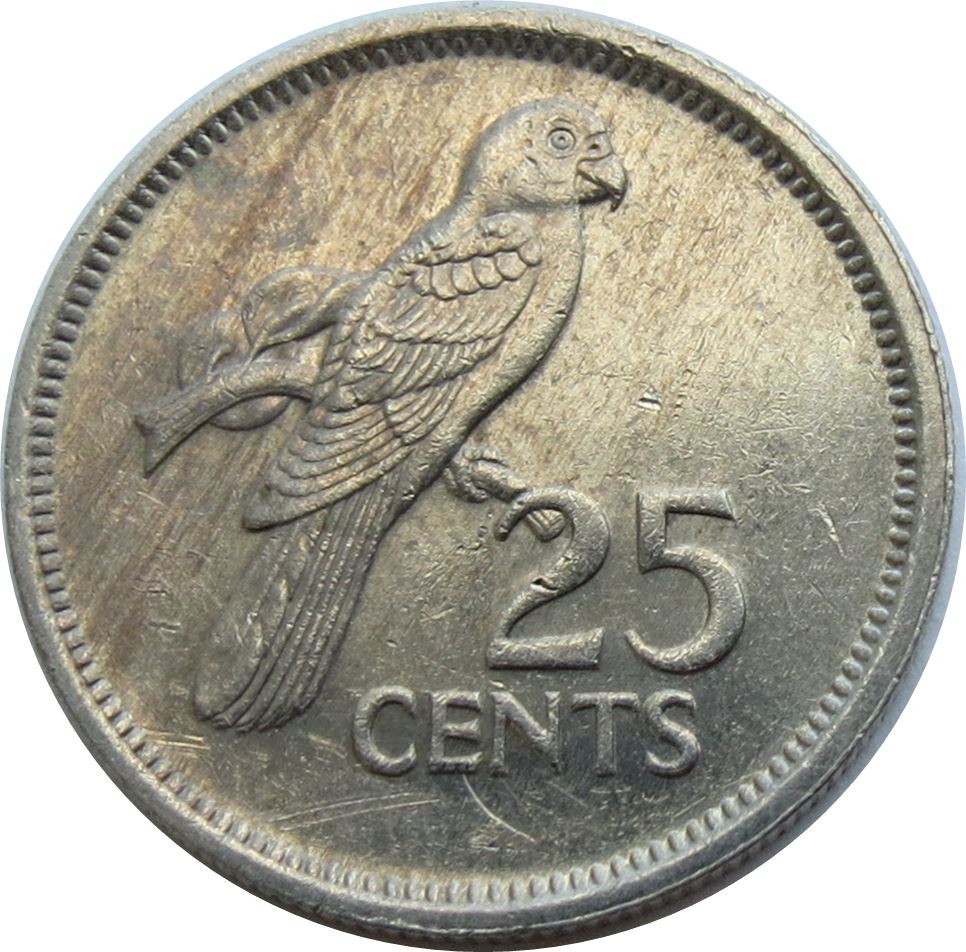 Seychelles | 25 Cents Coin | Black Parrot | Km:49 | 1982 - 1992