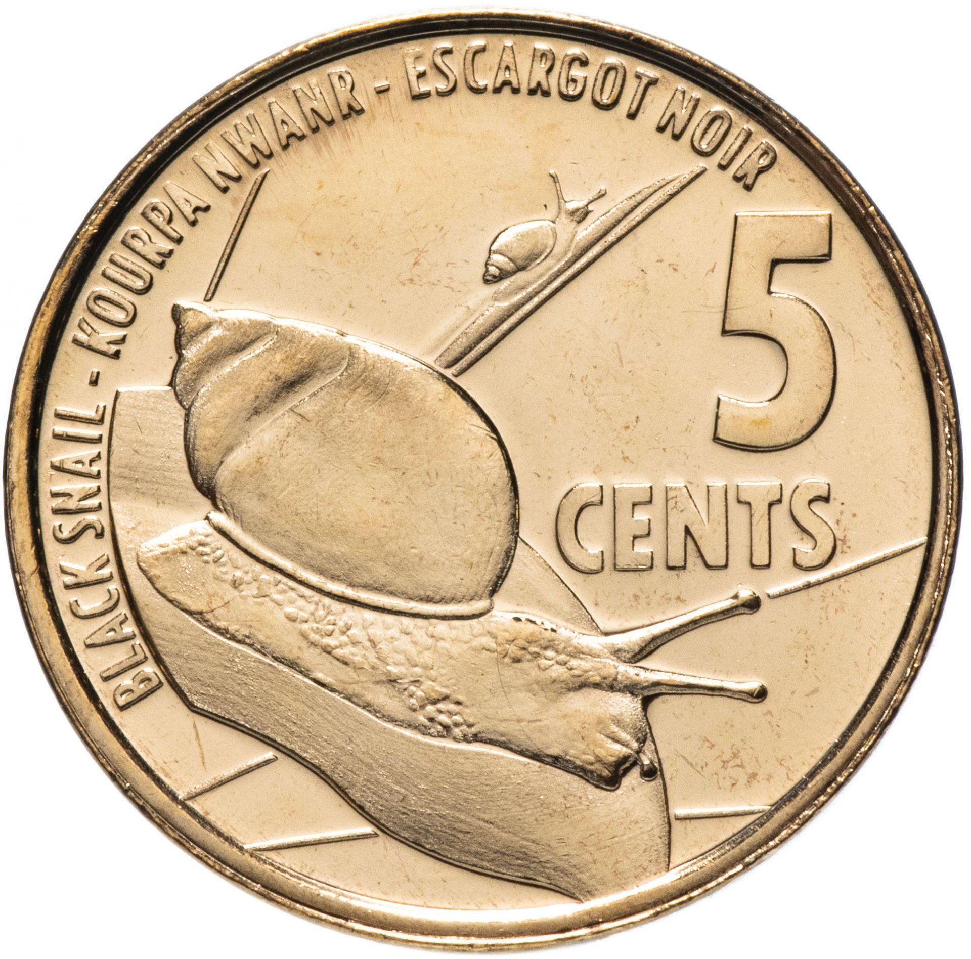 Seychelles | 5 Cents Coin | Black snails | KM:177 | 2016 - 2022