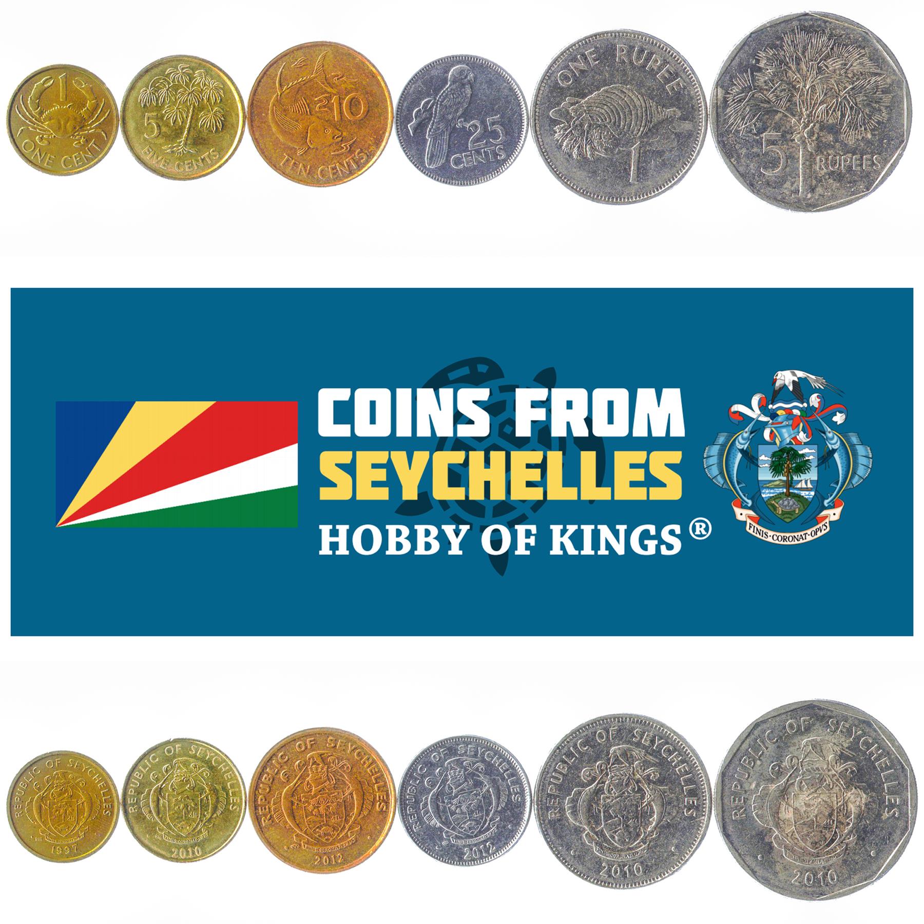 Seychelles | 6 Coin Set | 1 Cent 5 10 25 Cents 1 Rupee 5 Rupees | 1982 - 2010