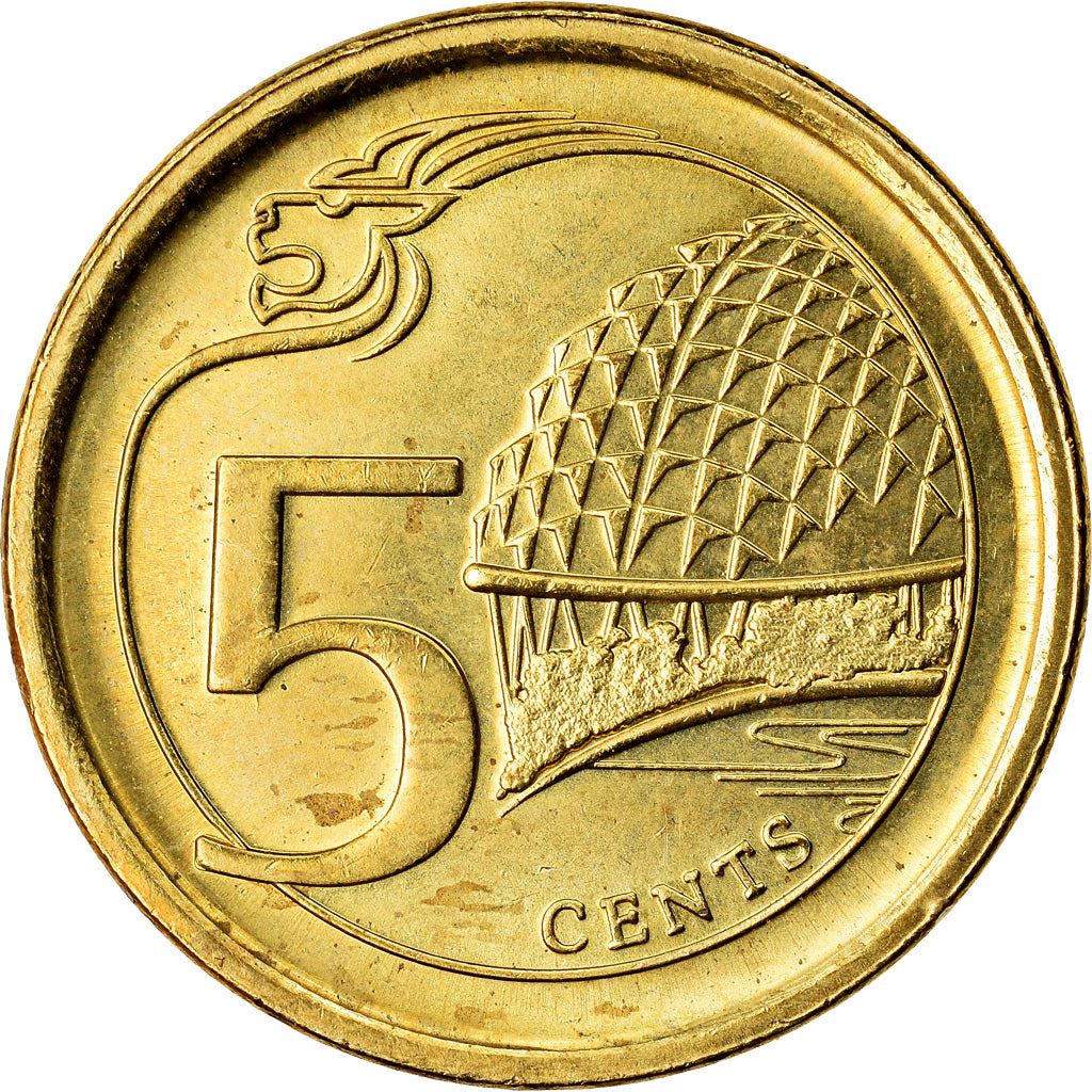 Singapore 5 Cents Coin | KM345 | 2013 - 2018 Brass plated steel