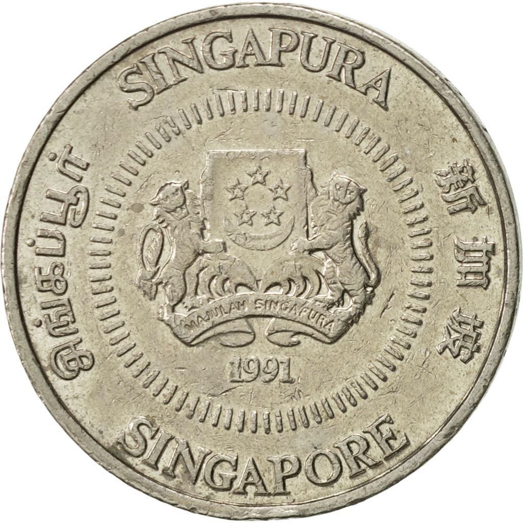 Singapore | 50 Cents Coin | Yellow allamanda flower | Km:53 | 1985 - 1991