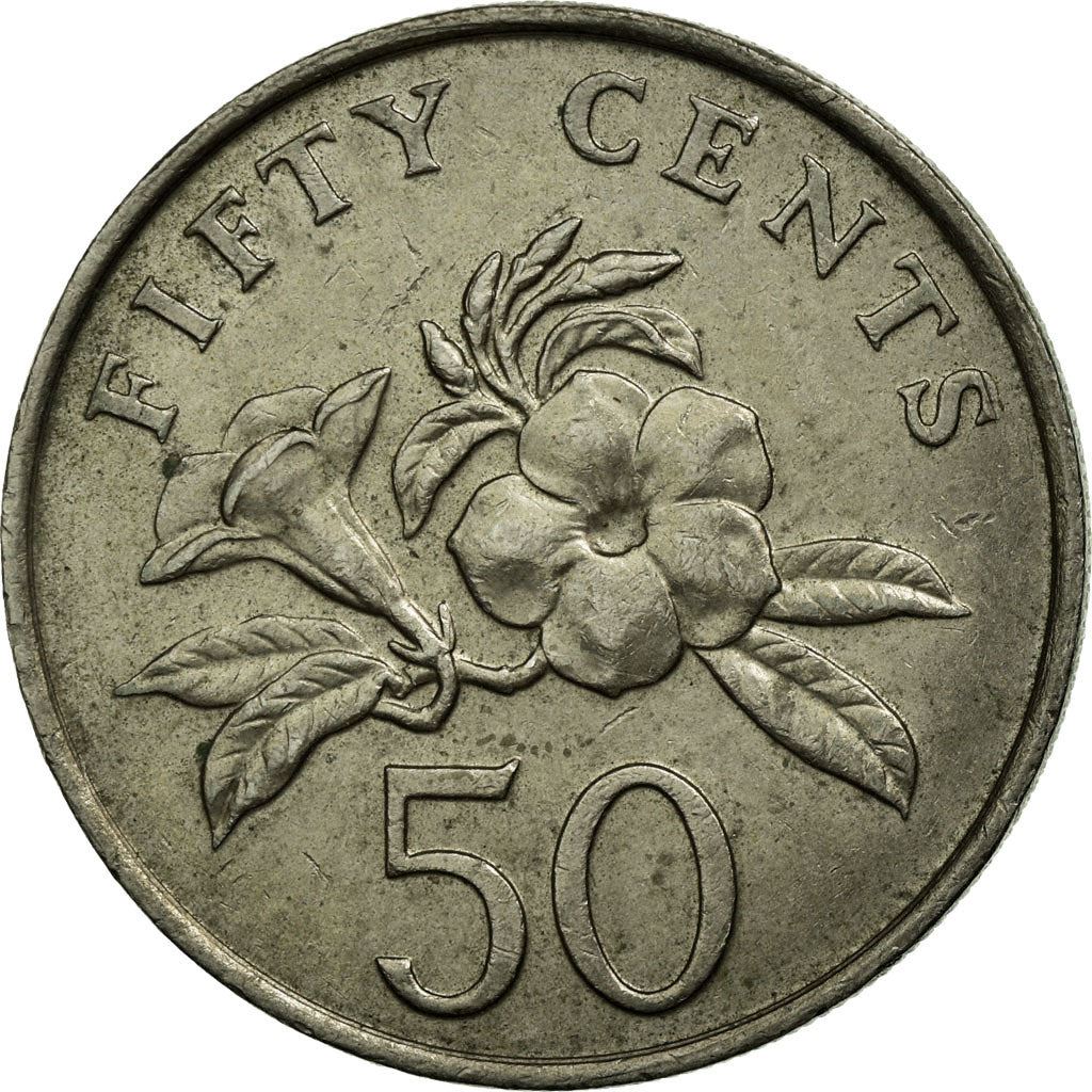 Singapore | 50 Cents Coin | Yellow allamanda flower | Km:53 | 1985 - 1991