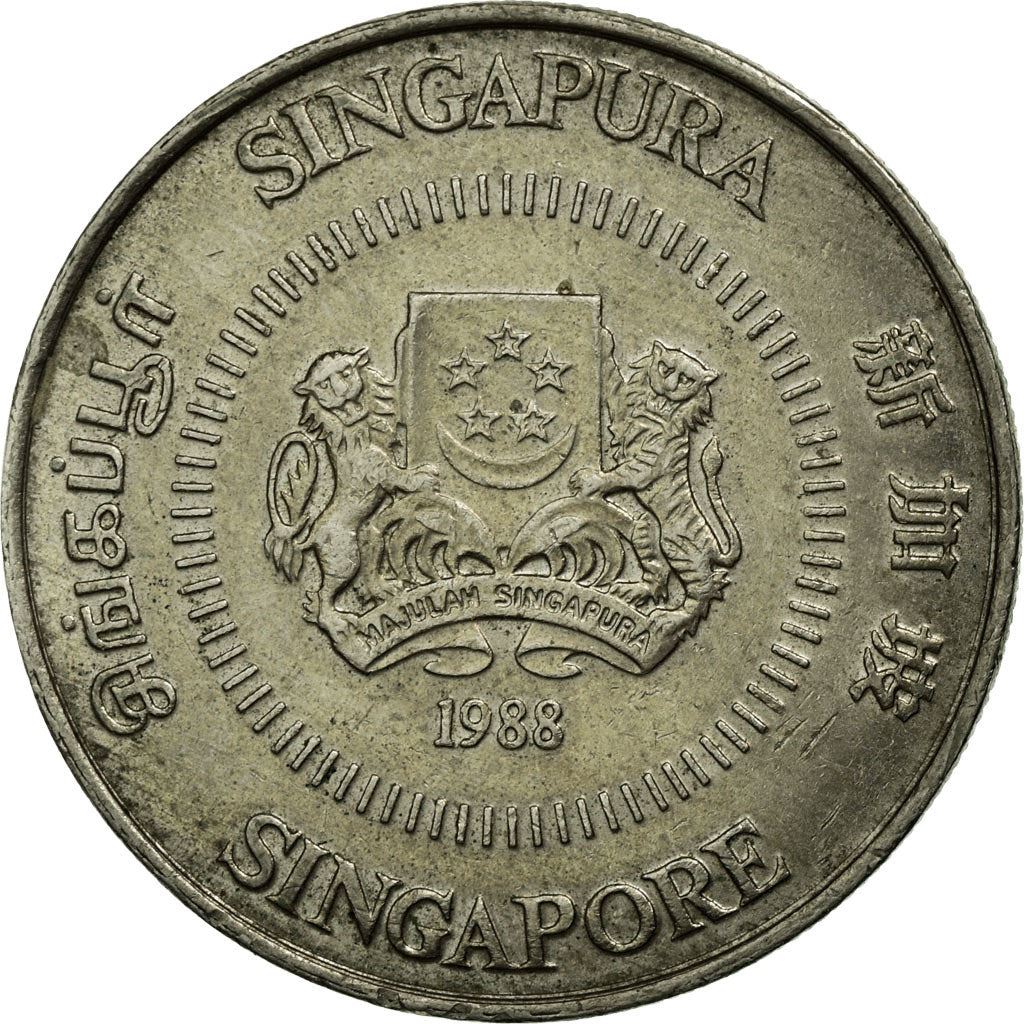 Singapore | 50 Cents Coin | Yellow allamanda flower | Km:53 | 1985 - 1991