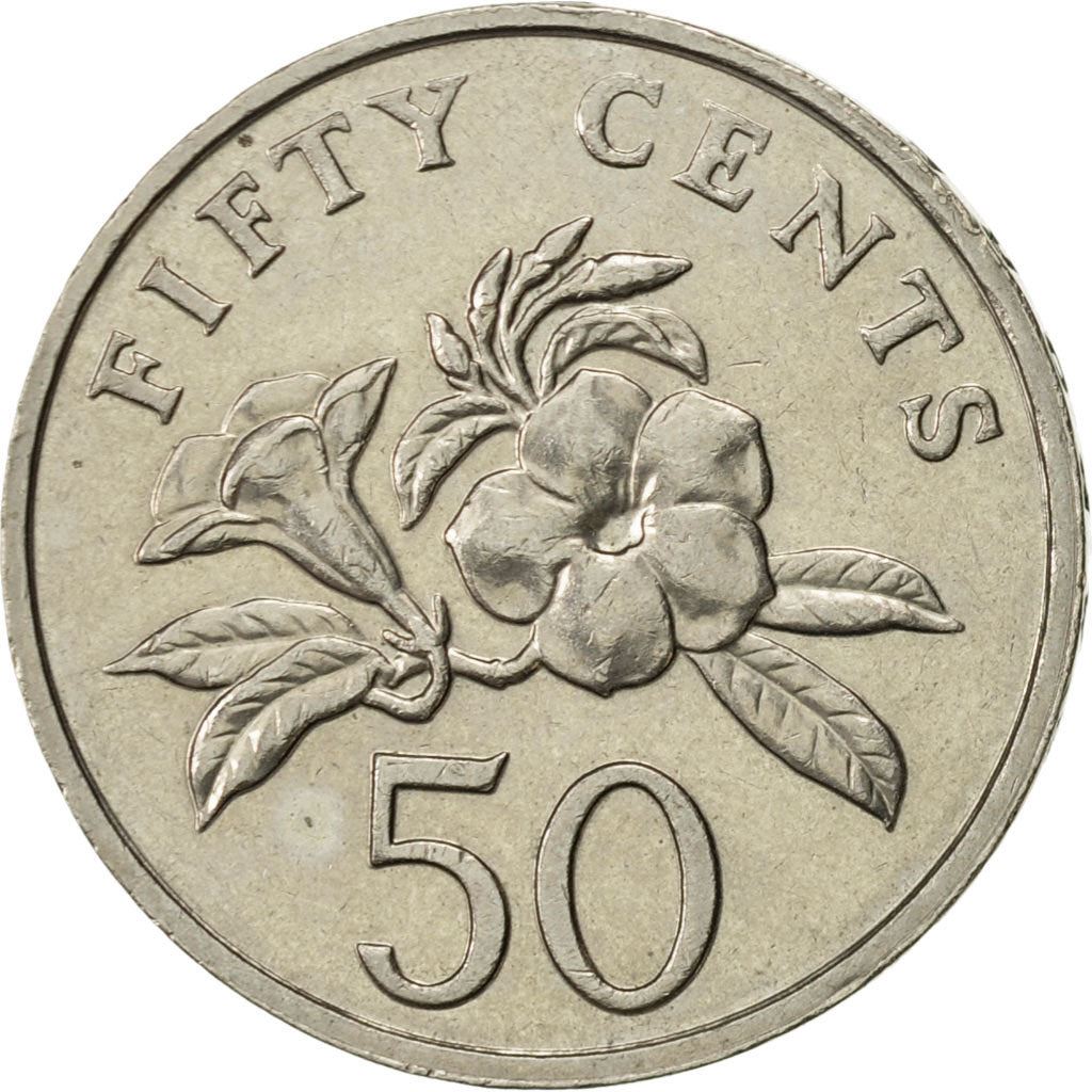 Singapore | 50 Cents Coin | Yellow allamanda flower | Km:53 | 1985 - 1991