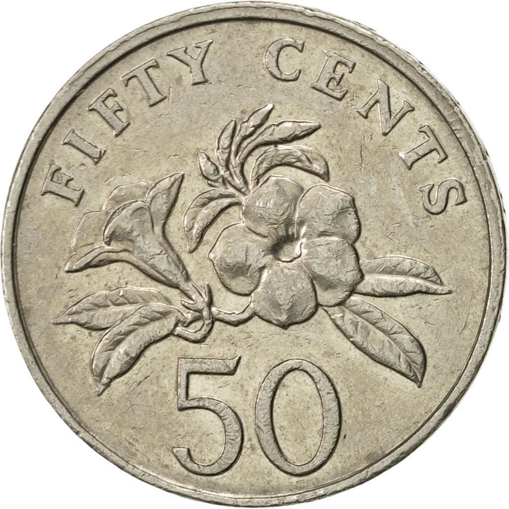 Singapore | 50 Cents Coin | Yellow allamanda flower | Km:53 | 1985 - 1991