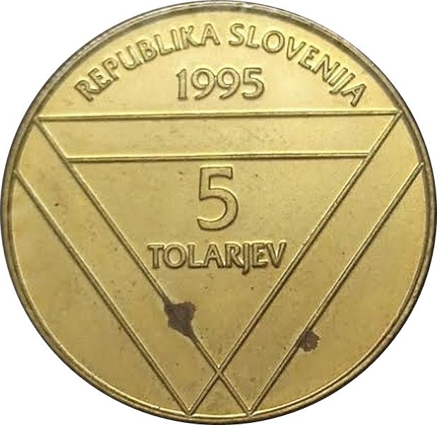 Slovenia 5 Tolarjev Coin | Jakob Aljaz | Mountain Triglav | KM26 | 1995