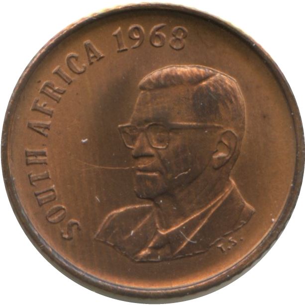 South Africa 1 Cent Coin | Charles Swart | English Legend - SOUTH AFRICA | KM74.1 | 1968