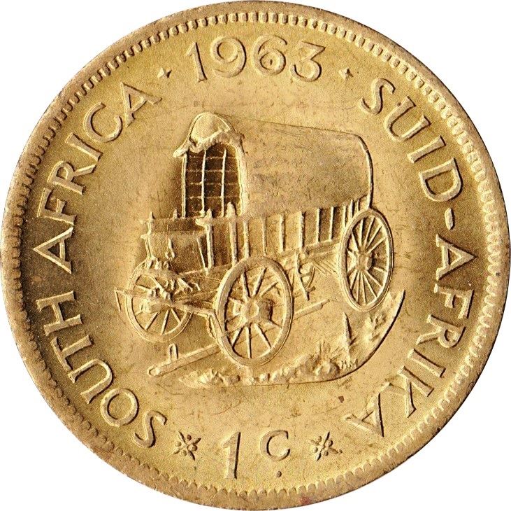 South Africa | 1 Cent Coin | Founder of Cape Town | Wagon | Km:57 | 1961 - 1964