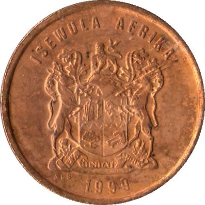 South Africa 1 Cent Ndebele Legend - ISEWULA AFRIKA Coin KM170 1997 - 2000