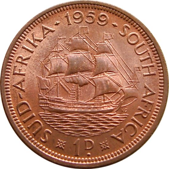 South Africa 1 Penny Coin | Elizabeth II 1st portrait | KM46 | 1953 - 1960