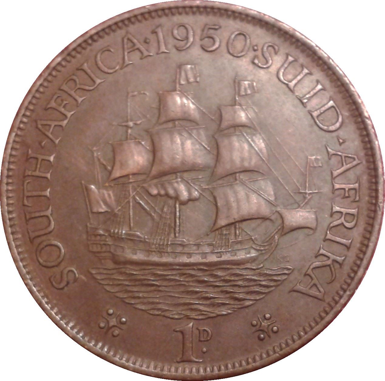 South Africa 1 Penny Coin | George VI SOUTH AFRICA - SUID AFRIKA | KM34.1 | 1948 - 1950