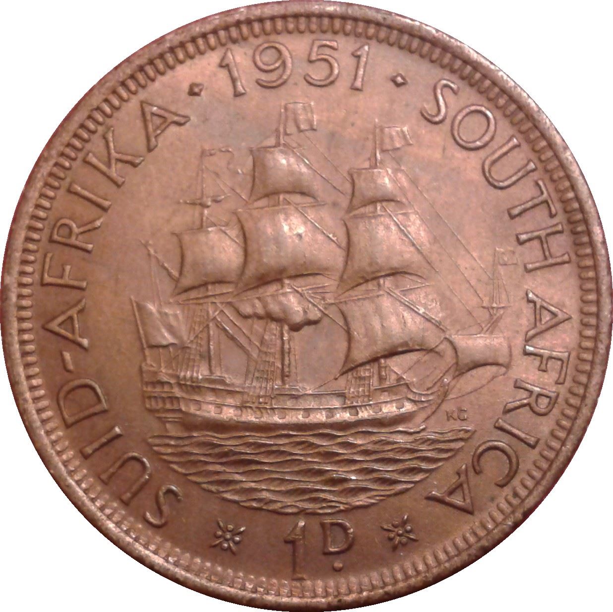 South Africa 1 Penny Coin | George VI SUID AFRIKA - SOUTH AFRICA | KM34.2 | 1951 - 1952