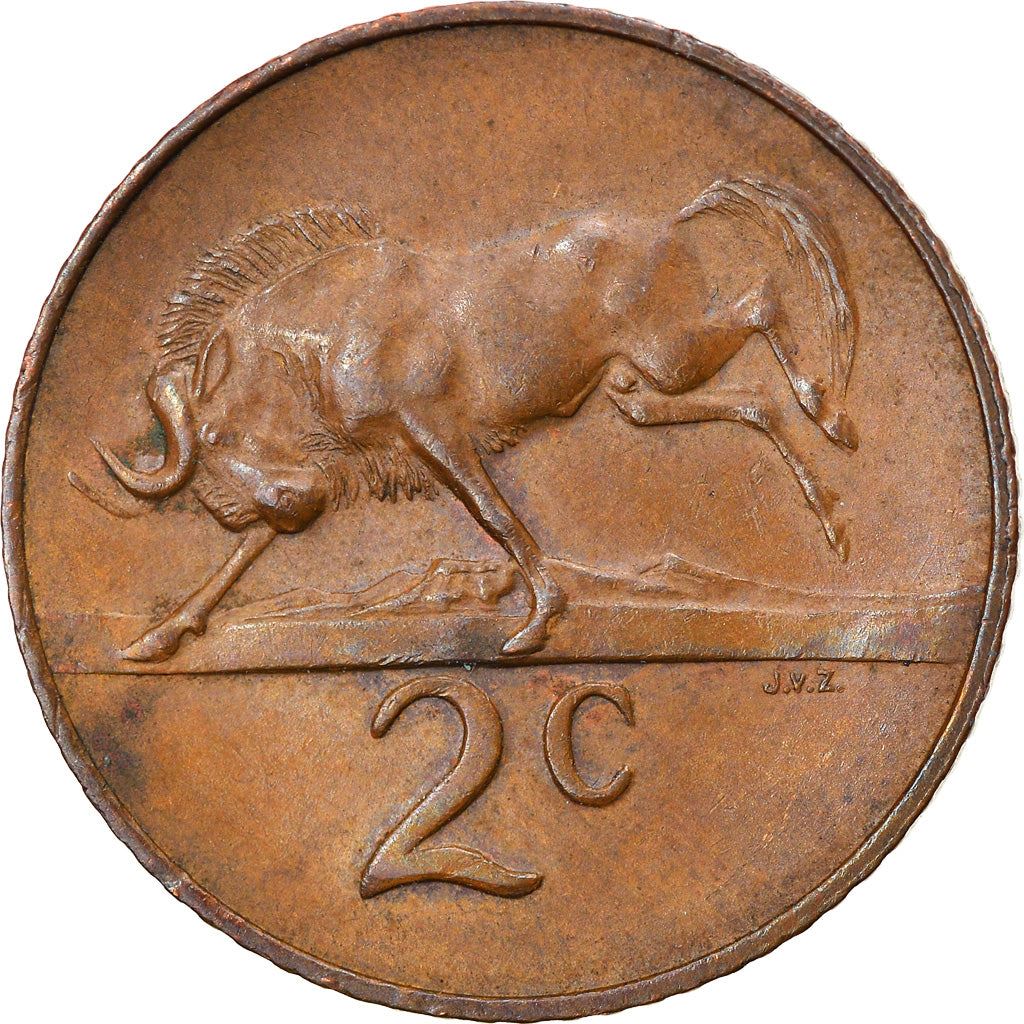 South Africa 2 Cents Coin | Afrikaans Legend - SUID-AFRIKA | KM66.2 | 1965 - 1969