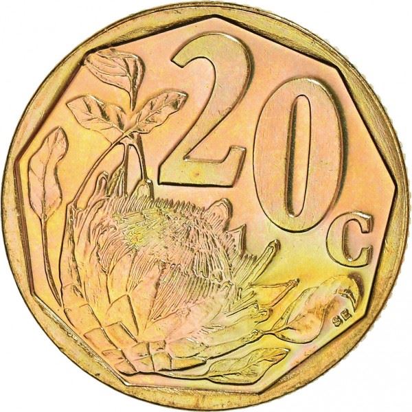 South Africa | 20 Cents Coin | Flowers | King Protea | Km:270 | 2002