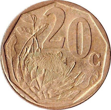 South Africa 20 Cents Tswana Legend - AFERIKA BORWA Coin KM162 1996 - 2000