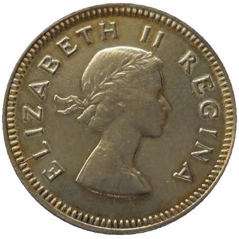 South Africa 3 Pence Coin | Elizabeth II 1st portrait | KM47 | 1953 - 1960