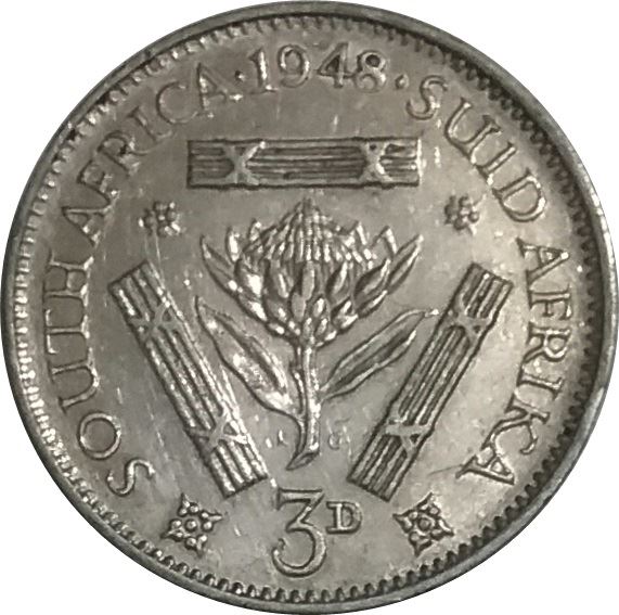 South Africa 3 Pence Coin | George VI | KM35.1 | 1948 - 1950